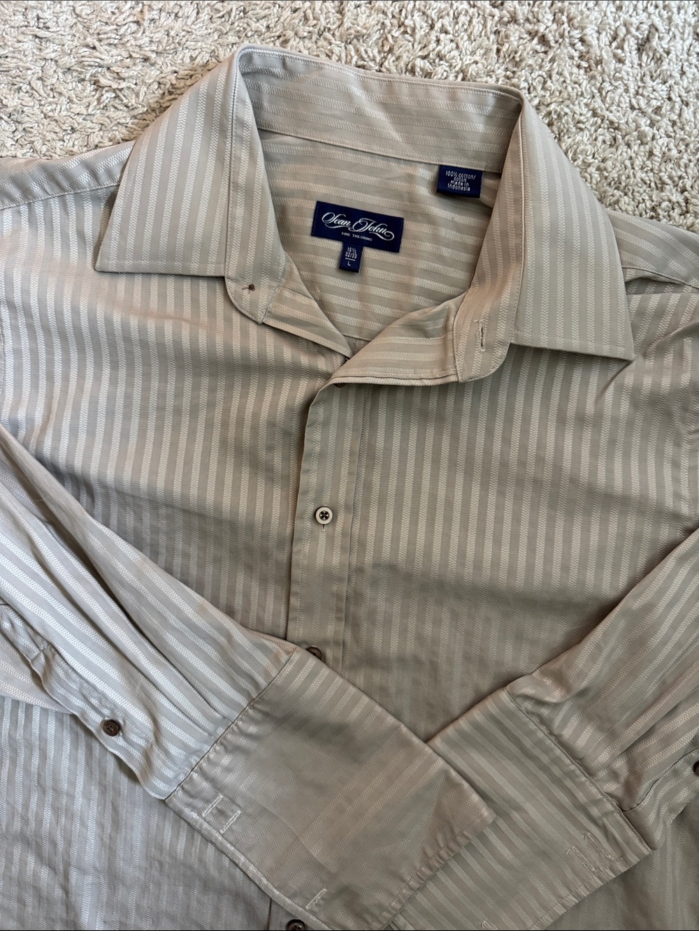 Sean John Light Gray Vertical-Stripe Dress Shirt Size L